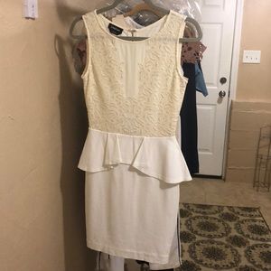 Bebe sheer lace cream mini dress with peplum